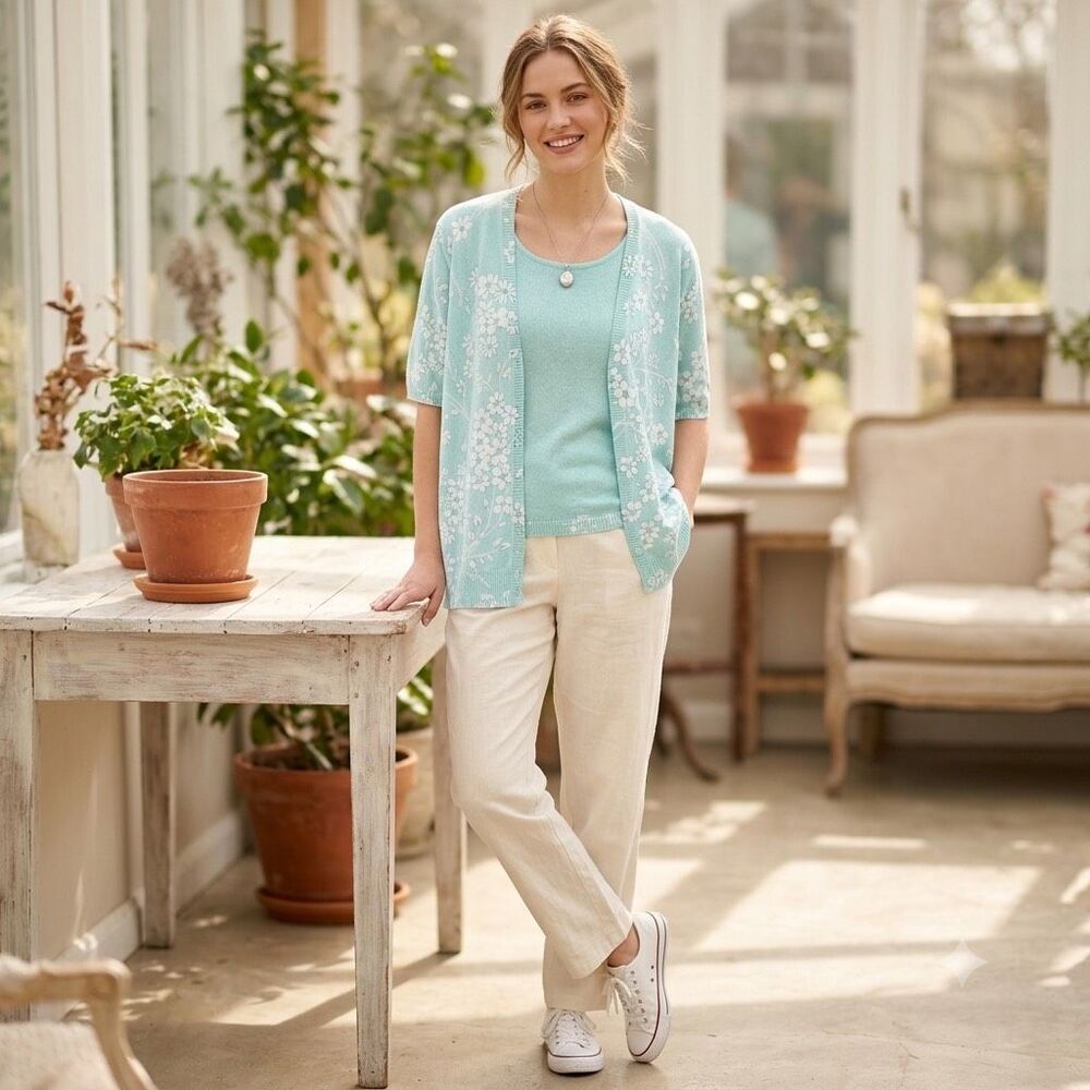 Cathy Daniels size 3X 100% cotton faux 2 piece sweater set.